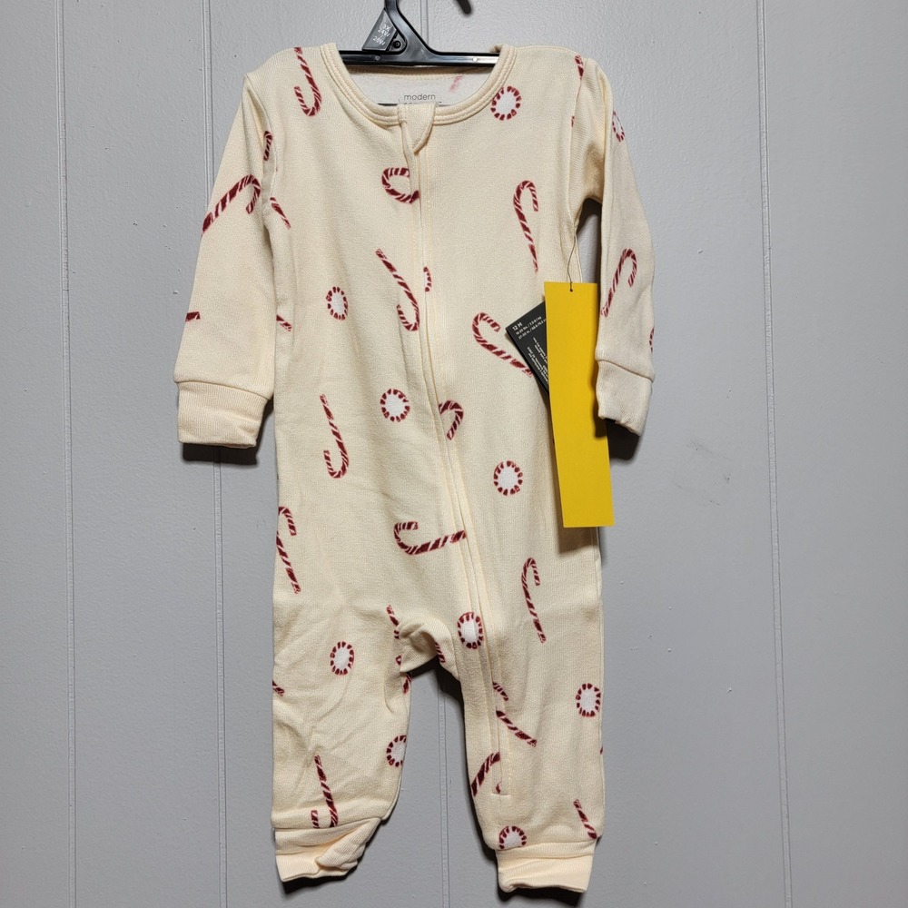 Modern Moments by Gerber Baby 12M Candy Cane Christmas Zip‎ Up Sleeper Cream Red